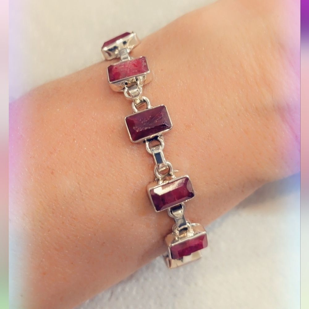 Faceted Ruby 925 Sterling Silver Bracelet
